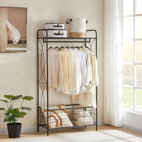 Freestanding Garment Rack, Open-Style Wardrobe, Hanging Rail with Metal Basket, and Heavy-Duty Metal Clothes Rack,Bathroom Storage Shelves W2167130767