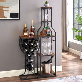 11 Bottle Wine Bakers Rack, 5 Tier Freestanding Wine Rack with Hanging Wine Glass Holder and Storage Shelves, Wine Storage Home Bar for Liquor and Wine Storagefor Kitchen, Dining Room W2167130778