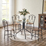 5-Piece Tempered Glass Table w/ 4 Chairs,Round Dining Table Furniture Set for Home, Kitchen, Dining Room,Dining Table and Chair W2167131089