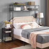 Queen Bed Frame with 2 Bed Cabinets Headboards with Storage, Headboard with Shelves, Bookcase Headboard Queen Easy assembly for Bedroom Iron and Wood Rustic Brown W2167131144