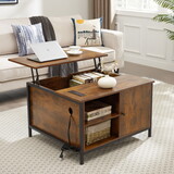 Lift Top Coffee Table, Multi-Function Coffee Table with Hidden Compartment, Modern Lift Tabletop Dining Table for Living Room Reception/Home Office, Rustic Brown W2167P143374