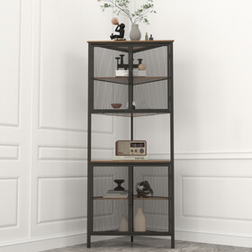 5-Tier Shelves with Metal Mesh Door, Bookcase Storage Shelf Corner Shelf for Small Space, Living Room W2167P182341
