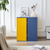 Storage Cabinet Coffee Bar Cabinet Large Capacity Storage Cabinet with 3 Adjustable Shelves for Living Room, Yellow & Blue W2178138765