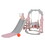 Kids Swing and Slide Set 3-in-1 Slide with Basketball Hoop for Indoor and Outdoor Activity Center, Pink+Gray W2181139395