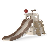 5 in 1 Kids Slide and Climber Playset, Freestanding Toddler Playground with Basketball Hoop, Telescope, Ball and Storage Space for Indoor Outdoor W2181139406
