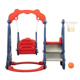 3 in 1 Slide and Swing Set with Basketball Hoop for 1-8 Years Old Children Indoor and Outdoor, Red & Blue W2181139445