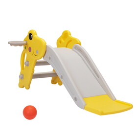Kids Slide, Freestanding Toddler Climber with Basketball Hoop for Indoor and Outdoor Play, Yellow+Gray W2181142113