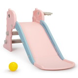3 in 1 Freestanding Toddler Slide, Indoor Outdoor Playground with Basketball Hoop and Ball for Kids Under 3 Years, Pink
