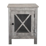 Set of 2 Industrial Nightstand Side Table End Table with x Design Glass Door - Light Gray Wood W2181P144061