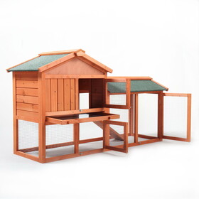 Large Wooden Rabbit Hutch Indoor and Outdoor Bunny Cage with a Removable Tray and a Waterproof Roof, Orange Red W2181P146767