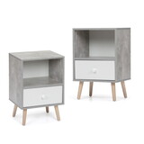 Mid-Century Wood Nightstand Set of 2, Bed Sofa Side Table with Drawer and Shelf, Modern End Table for Living Room Bedroom Office W2181P146771