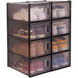 Storage Shoe Box; Foldable Clear Sneaker Display Box; Stackable Storage Bins Shoe Container Organizer; 8 Pack - Black W2181P147480