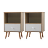 Mid-Century Wood Nightstand, Bed Sofa Side Table with Drawer and Shelf, Modern End Table for Living Room Bedroom Office, Set of 2, Natural and White W2181P147508