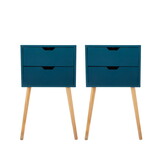 Set of 2 Nightstand with 2 Drawers, Mid Century Wood Bedside Table for Bedrooms Living Rooms, Sofa Side End Table, Blue W2181P146757