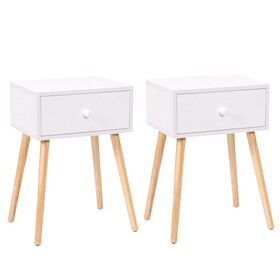 Set of 2 Wood Nightstand with Storage Drawer and Solid Wood Leg, Modern End Table for Living Room Bedroom Home Furniture, White + Brown W2181P147512
