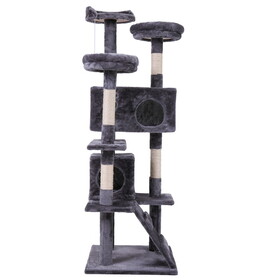 Cat Tree Cat Tower with Scratching Ball, Plush Cushion, Ladder and Condos for Indoor Cats, Gray W2181P147631