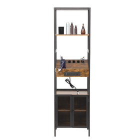 Salon Storage Cabinet with Open Shelves and Hair Dryer Holders, Vintage Brown W2181P149722