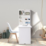 Modern Compact Wood Wall Mounted Folding Desk Cabinet Convertible Writing Desk for Home Office with Storage, White W2181P151577