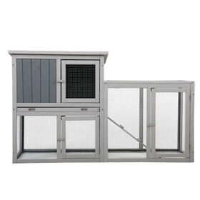 Wooden Rabbit Hutch Chicken Coop with 1 Removable Tray and 3 Lockable Doors for Indoor and Outdoor Use, Gray+White W2181P151884