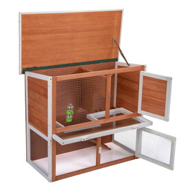 2-Tier Wood Rabbit Hutch, Outdoor Bunny Cage for Small Animals, Wooden Enclosure for Multiple Pets, Orange W2181P151894