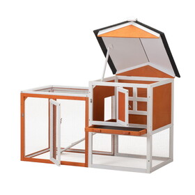 2-Story Wooden Rabbit Hutch Bunny Cage, Chicken Coop, Pet House for Small Animals, Orange + White W2181P151907