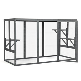 Spacious wooden cat cage with waterproof roof with adjustable pedals suitable - gray black W2181P151919