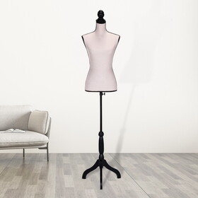 Female Mannequin Torso Dress Form Manikin Body Model with Tripod Wood Stand 51.2"-66" Adjustable Height, Beige W2181P151927