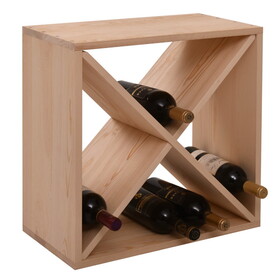 24 Bottle Modular Wine Rack, Stackable Wine Storage Cube for Bar Cellar Kitchen Dining Room, Burlywood W2181P151928