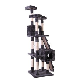 67" Multi-Level Cat Tree Tower, Kitten Condo House with Scratching Posts, Kitty Play Activity Center, Gray W2181P152200