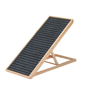 39" Long Wooden Pet Ramp, Folding Dog Cat Ramp with Height Adjustment From 15.8" to 23.6" and Non-Slip Mat for Bed Couch, Natural W2181P152250