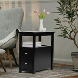 End Table with Charging Station, Narrow Sofa Side Table, Wooden Nightstand, Bedroom Living Room Furniture, Black W2181P152443