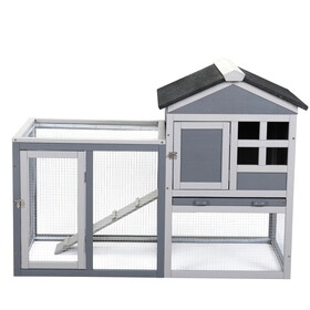 Indoor Outdoor Rabbit Hutch, Bunny Cage with Run, Pull Out Tray, Guinea Pig House for Small Animals, Gray W2181P152979