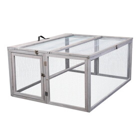 Folding Rabbit Hutch with Roosting Bar, Wood Collapsible Guinea Chick Run, Outdoor Bunny Cage, Portable, Gray W2181P152980