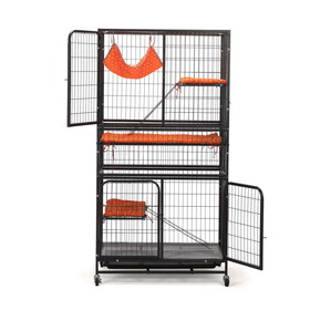 4-Story Pet Cage, Bunny Hutch with Ladder, Lockable Wheels and Removable Tray, Black and Orange W2181P153020