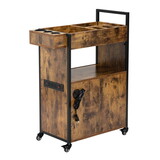 3-Tier Salon Trolley, Rolling Beauty Stylist Cart with Cabinet, Dryer Holders, Charging Station, Salon Spa Bathroom, Rustic Brown W2181P154116