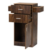 Locking Beauty Salon Station, Hair Styling Barber Station, Spa Salon Equipment with Small Cabinet, Pull-out Drawers, Dryer Holders, Rustic Brown W2181P154170