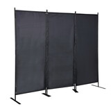 6 ft Modern Room Divider, 3-Panel Folding Privacy Screen w/ Metal Standing, Portable Wall Partition, Black W2181P154697
