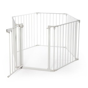 6-Panel Metal Baby Playpen Fireplace Safety Fence w/ Walk-Through Door in 2 Directions, 5-in-1 Extra Wide Barrier Gate for Indoor Baby/ Pet /Christmas Tree, White W2181P154903