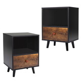 2 of Bedside Cupboard with 1 Drawer and Short Legs, End Table with Storing Shelf, Indoors, Black P-W2181P144009