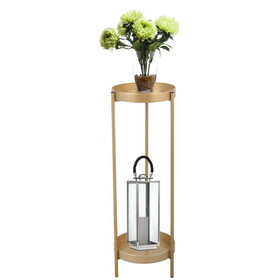 Modern Folding Metal 2-Tier Plant Stand Potted Plant Holder Shelf with 2 Round Trays Indoor Outdoor, Versatile, Golden W2181P155110