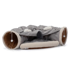 Collapsible Cat Tunnel Bed for Indoor Cats, Washable Cat Hide Tunnel with Hanging Toys and Cushion Mat, Gray W2181P155137