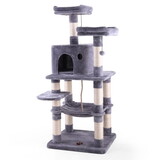 Multi-Level Cat Condo with Hammock & Scratching Posts for Kittens Tall Cat Climbing Stand with Plush Toys - light gray W2181P155322