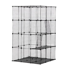 3-Tier Wire Cat Cage, Large Kennels Playpen with 3 Platforms, 3 Ramp Ladders and 4 Doors, Black W2181P155328