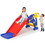 Toddler Slide, Dolphin Play Slide for Outdoor and Indoor, Freestanding Climber Playset with Basketball Hoop, Ball and Ladder, Red and Blue W2181P155572