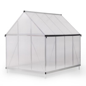 6x8 FT Polycarbonate Greenhouse, Outdoor Walk-in Green House with Vent Window, Hinged Door, Rain Gutter, Heavy-Duty Aluminum Hot House for Backyard Garden W2181P156139