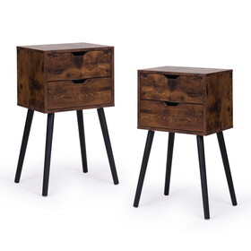 ightstand with 2 Drawers, Bedside Tables with Solid Wood Legs and Storage, End Table, Side Table, Bedside Furniture for Bedroom, Living Room, Rustic Brown P-W2181P156141
