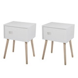 Set of 2 Double Drawer Wooden Handle Bedside Table - white W2181P156717