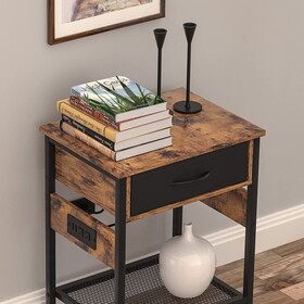 Nightstand with Drawer, Open Shelf and Socket, Brown W2181P156750