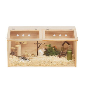 Middle Transparent Wooden Hamster Cage, Small Animal Habitat Hutch for Large Siberian Hamster,Gerbils,Little Rabbits, Natural W2181P156758