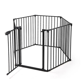 146" Extra Wide Baby Gate, 6-Panel Baby Pet Playpen, Fireplace Safety Fence, Foldable Barrier Gate, Black W2181P160610